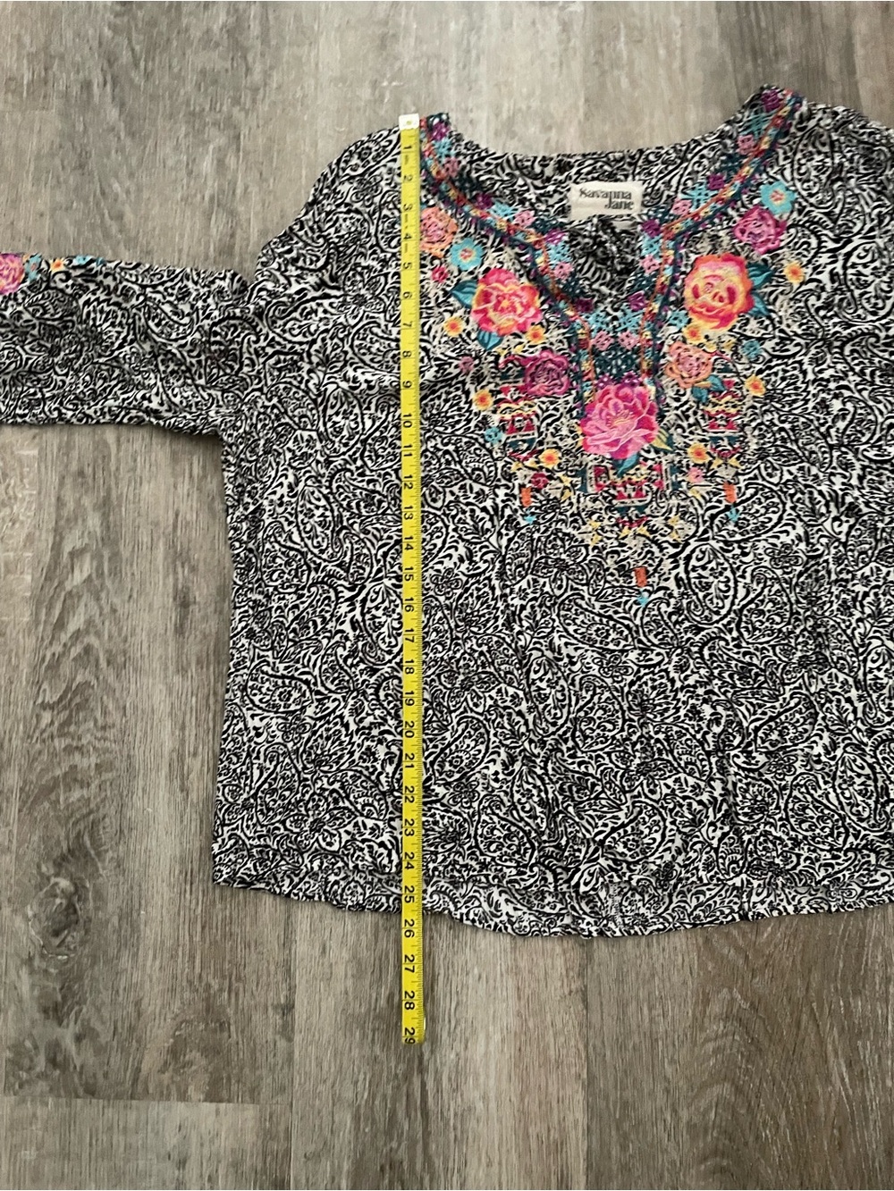 Savanna Jane Black & White Paisley Tunic with Bright Floral Embroidery - Picture 12 of 12